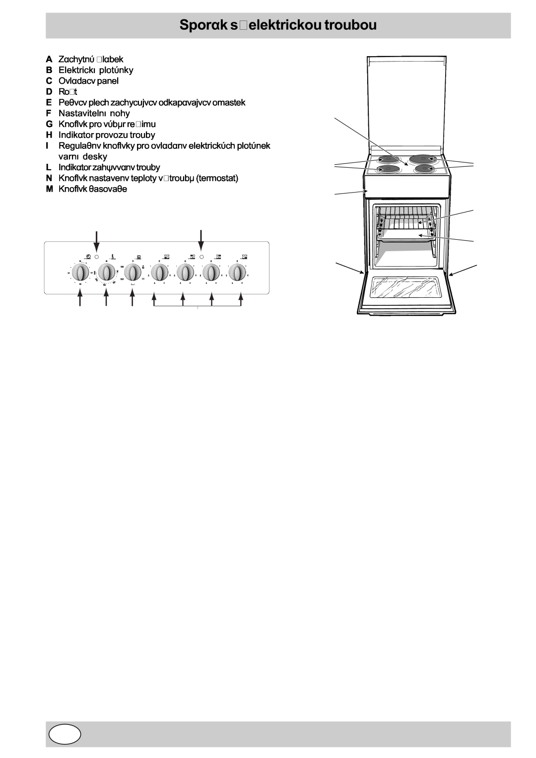 Indesit K3E11/R manual CZ22, Sporák s elektrickou troubou, A B B C, M N Gi 