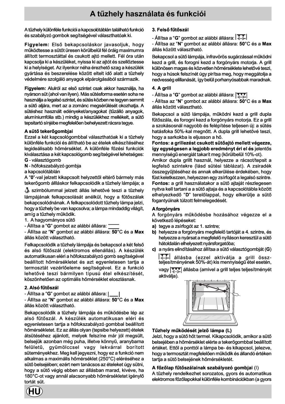 Indesit K3E11/R manual A tûzhely használata és funkciói 