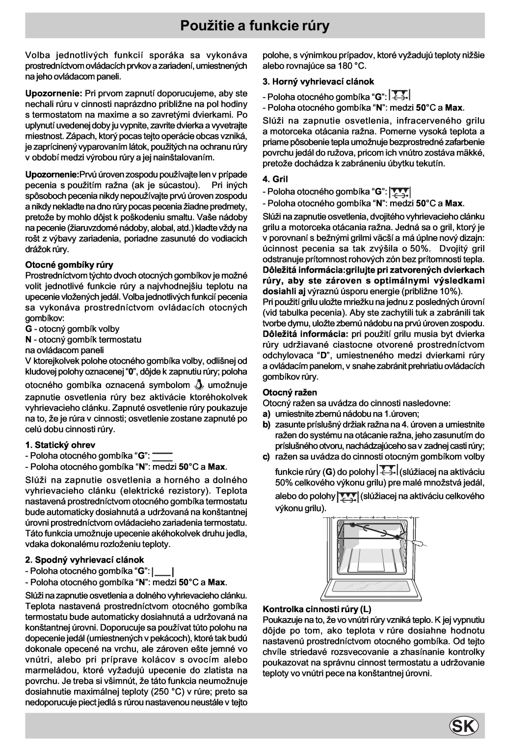 Indesit K3E11/R manual Použitie a funkcie rúry 
