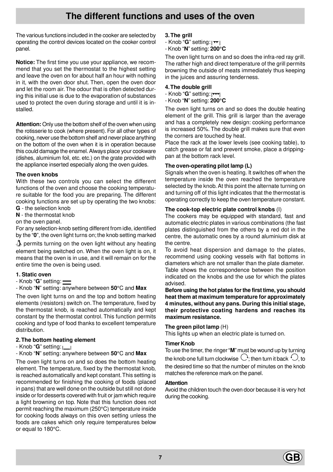 Indesit K3E1/G, K3E1/IR, K3E11/G manual Different functions and uses of the oven 