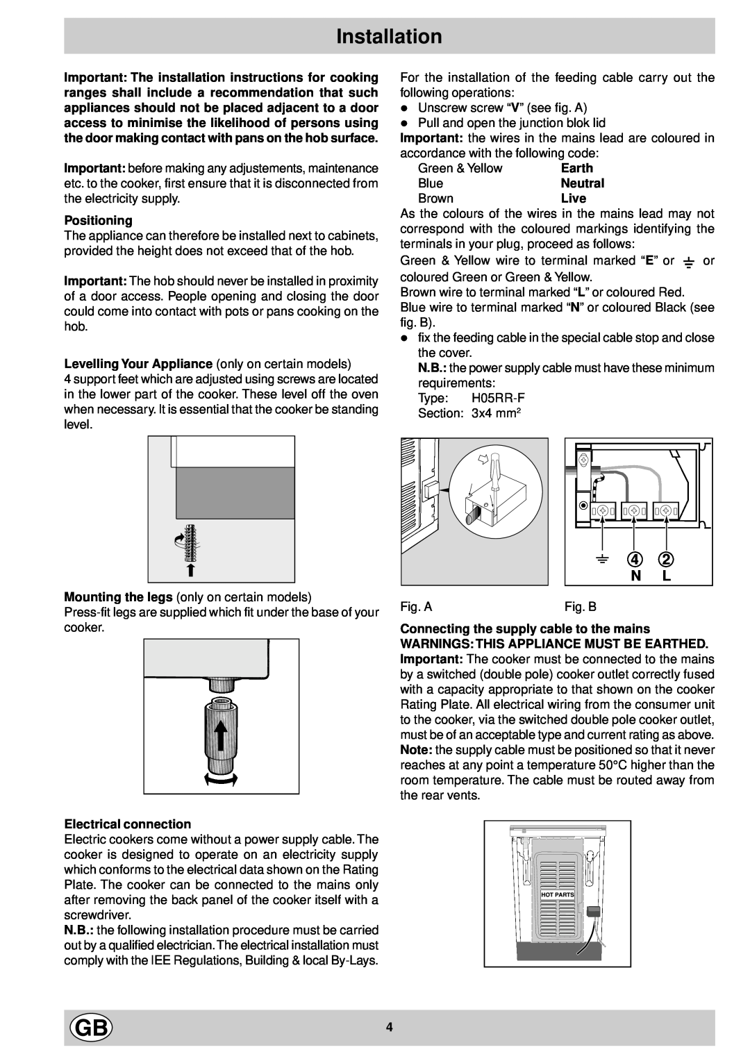 Indesit K6C320/G manual Installation, 4 2 N L 