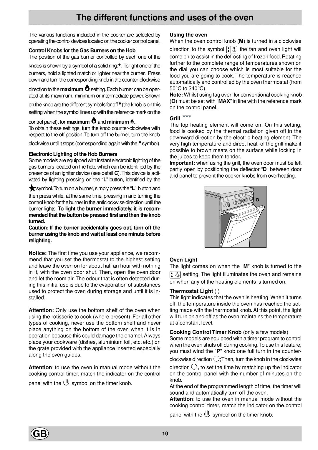 Indesit K6G32/G manual Different functions and uses of the oven 