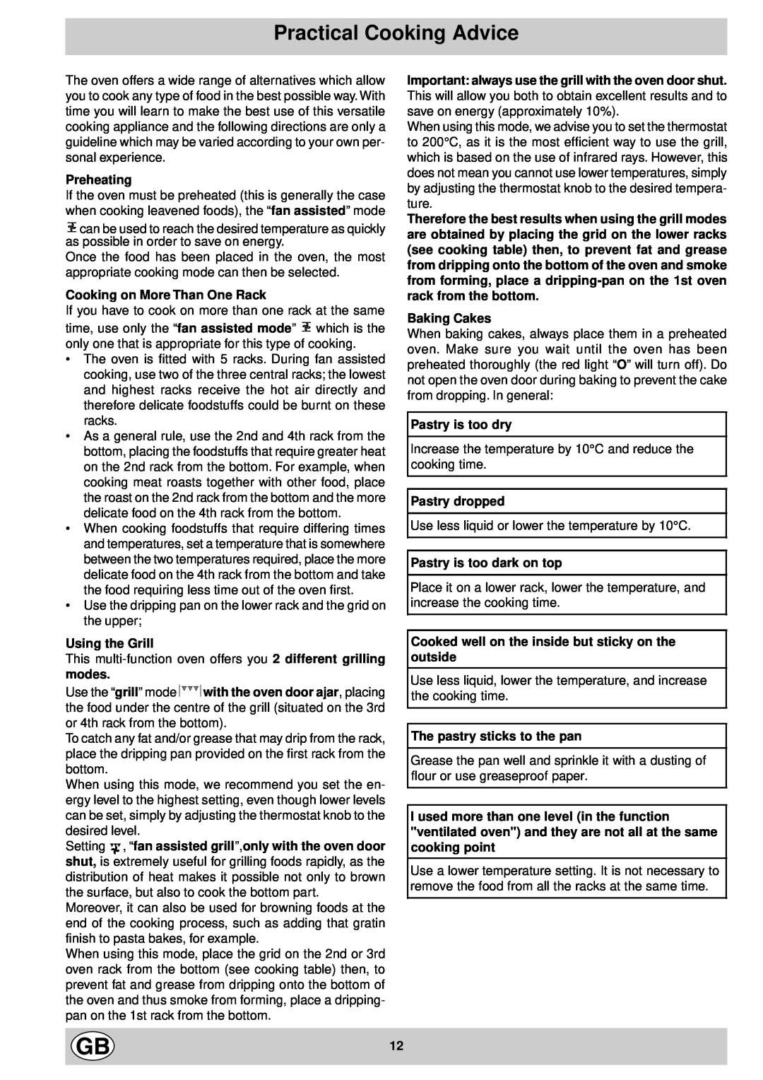 Indesit K6G52/G, K6G520/G manual Practical Cooking Advice 