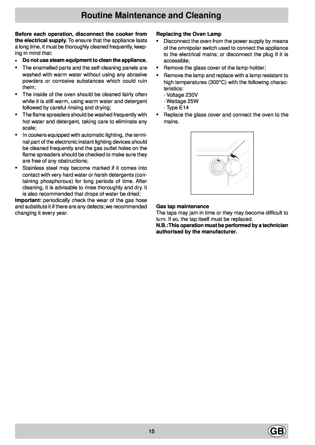 Indesit K6G520/G, K6G52/G manual Routine Maintenance and Cleaning, · Do not use steam equipment to clean the appliance 