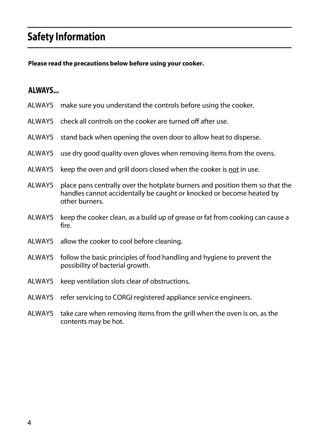 Indesit KD341GW manual Safety Information, Always 