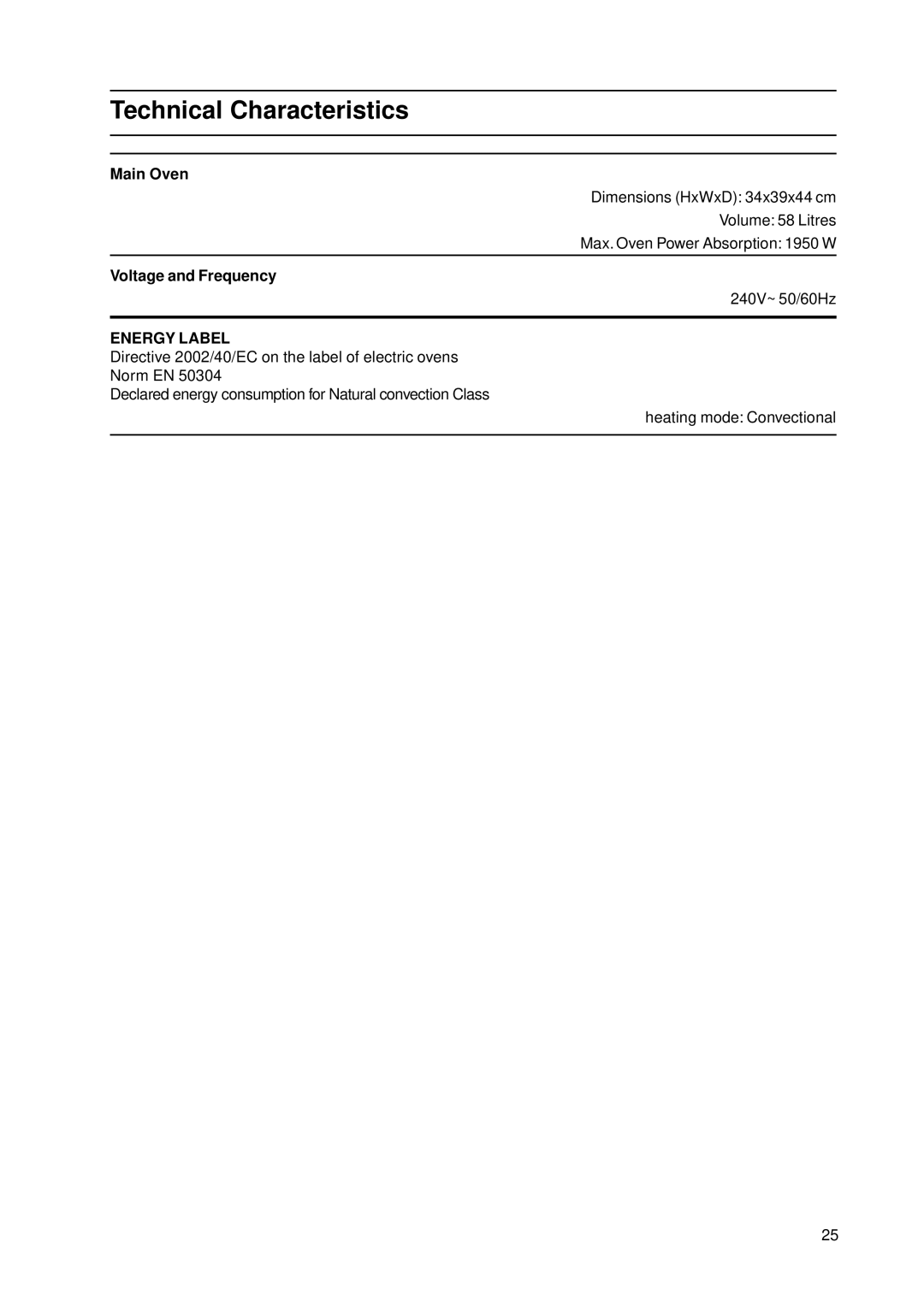 Indesit KD3C11/G manual Technical Characteristics, Energy Label 