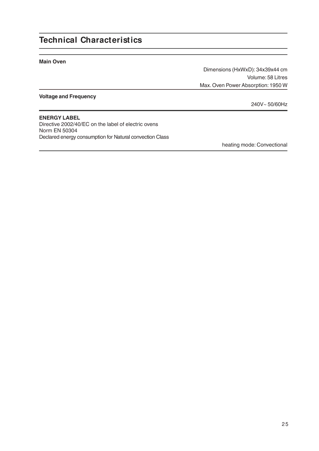 Indesit KD3C11/G, KD3C1/G manual Technical Characteristics, Energy Label 