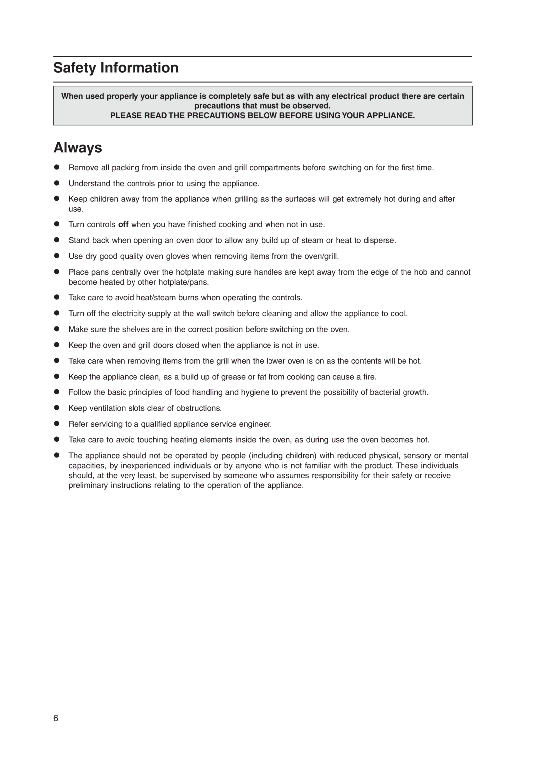 Indesit KD3C1/G manual Safety Information, Always 