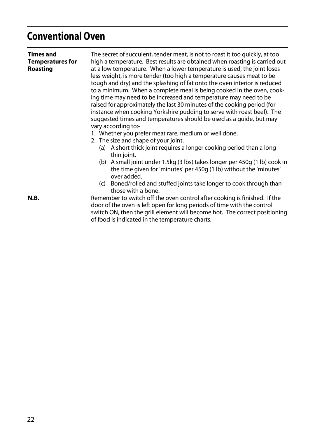 Indesit KD3E1E, KD3C1E manual Times, Temperatures for, Roasting 