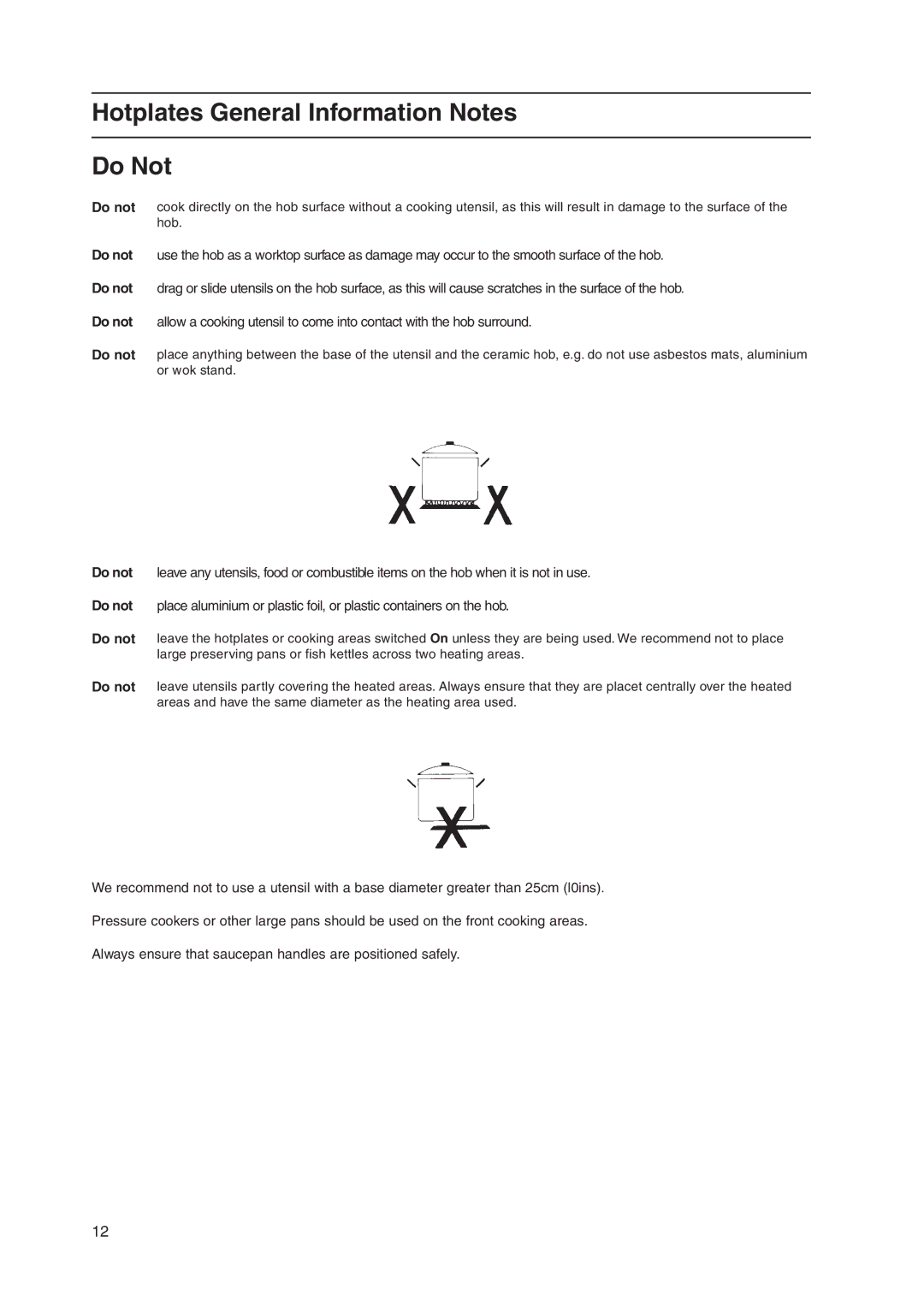 Indesit KD3E1/G, KD3E1/IR, KD3E11/G manual Hotplates General Information Notes Do Not 