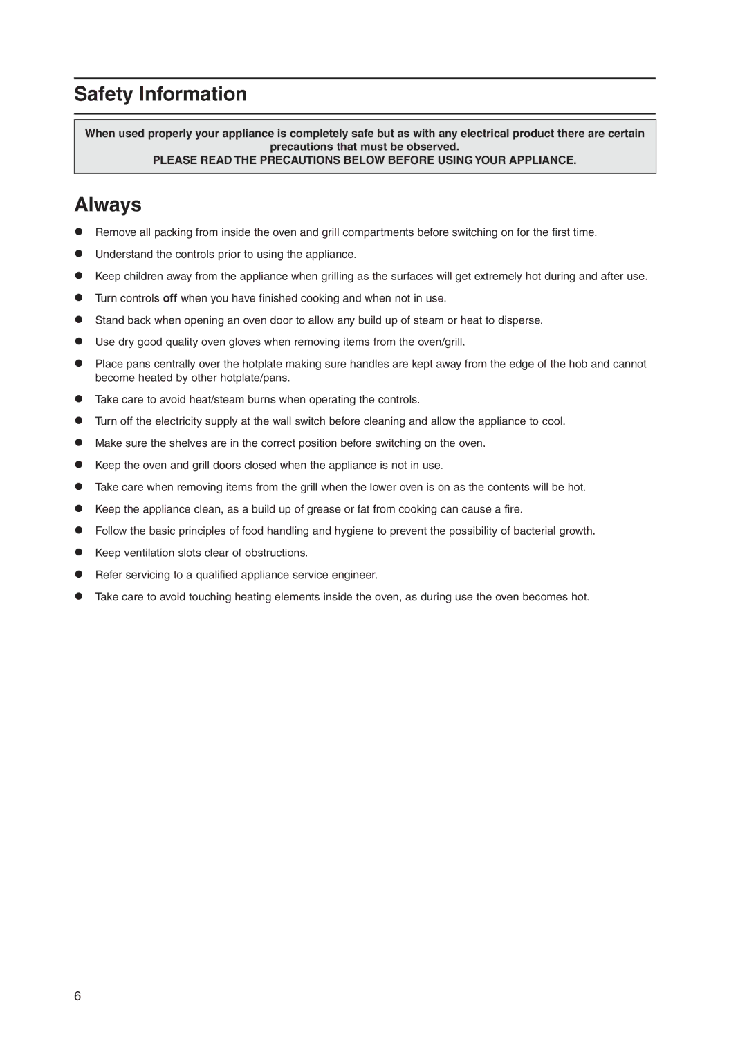 Indesit KD3E1/G, KD3E1/IR, KD3E11/G manual Safety Information, Always 