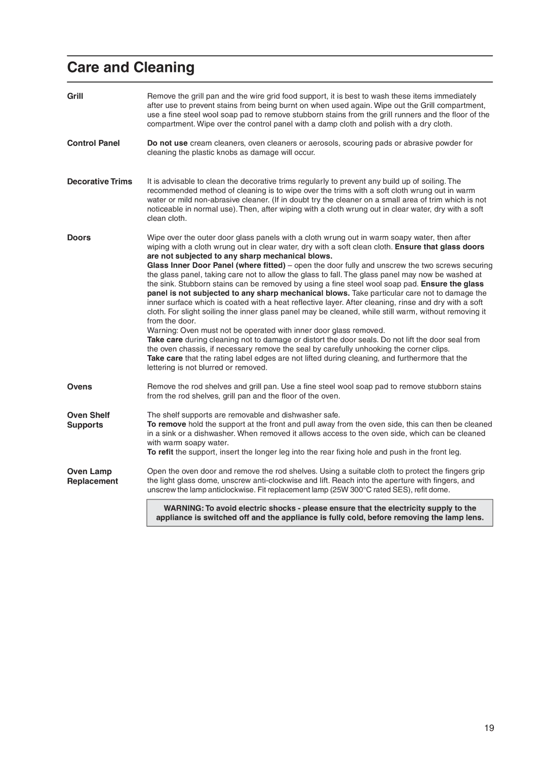 Indesit KD3G11/G manual Care and Cleaning 