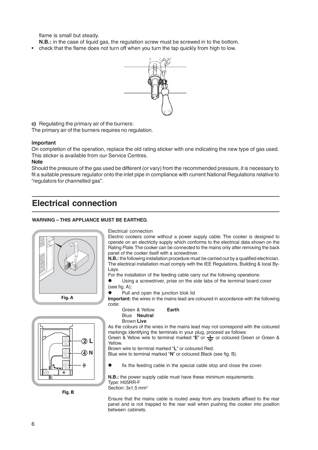 Indesit KD3G11/G manual Electrical connection, Blue Neutral 