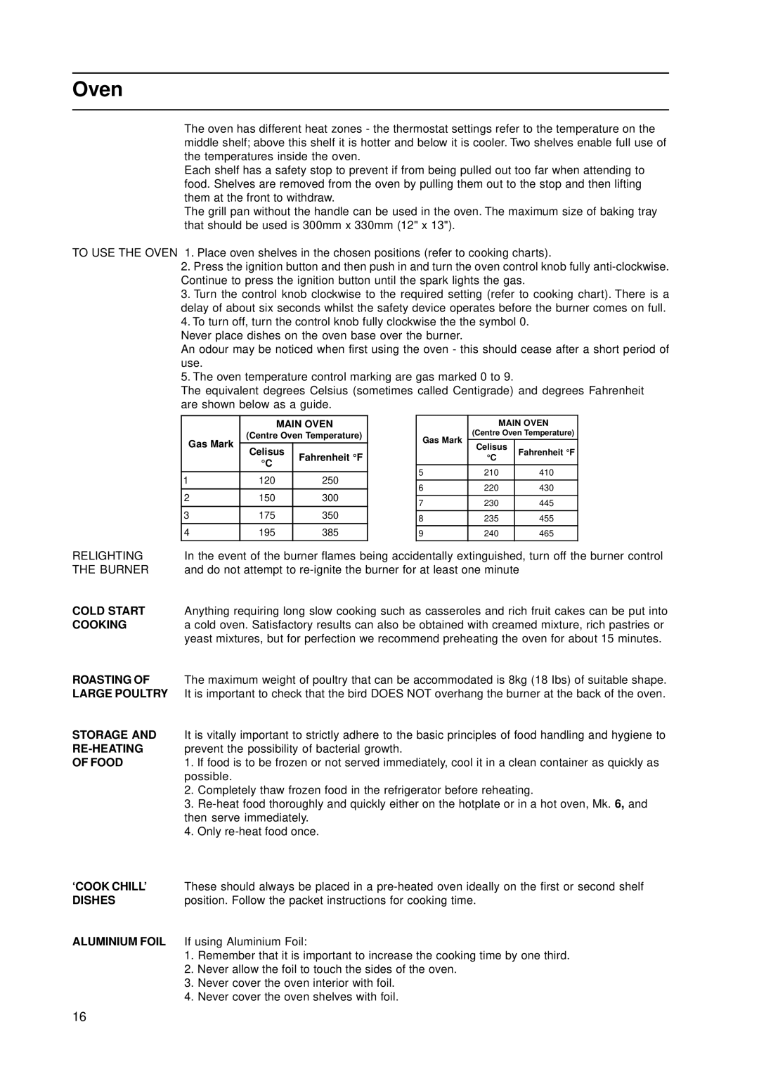 Indesit KD3G21/G, KD3G2/G manual Main Oven 