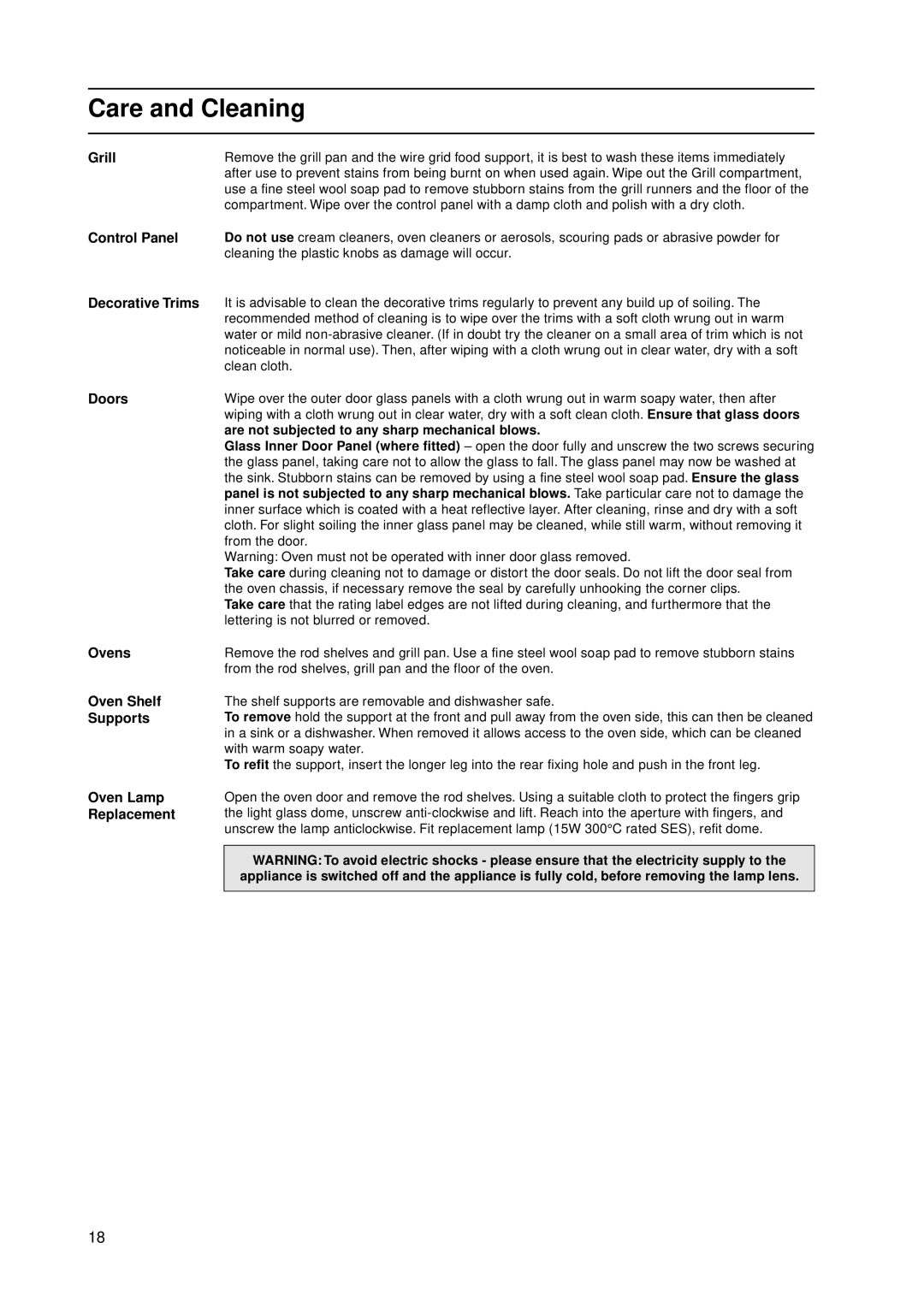 Indesit KD3G21/G, KD3G2/G manual Care and Cleaning 