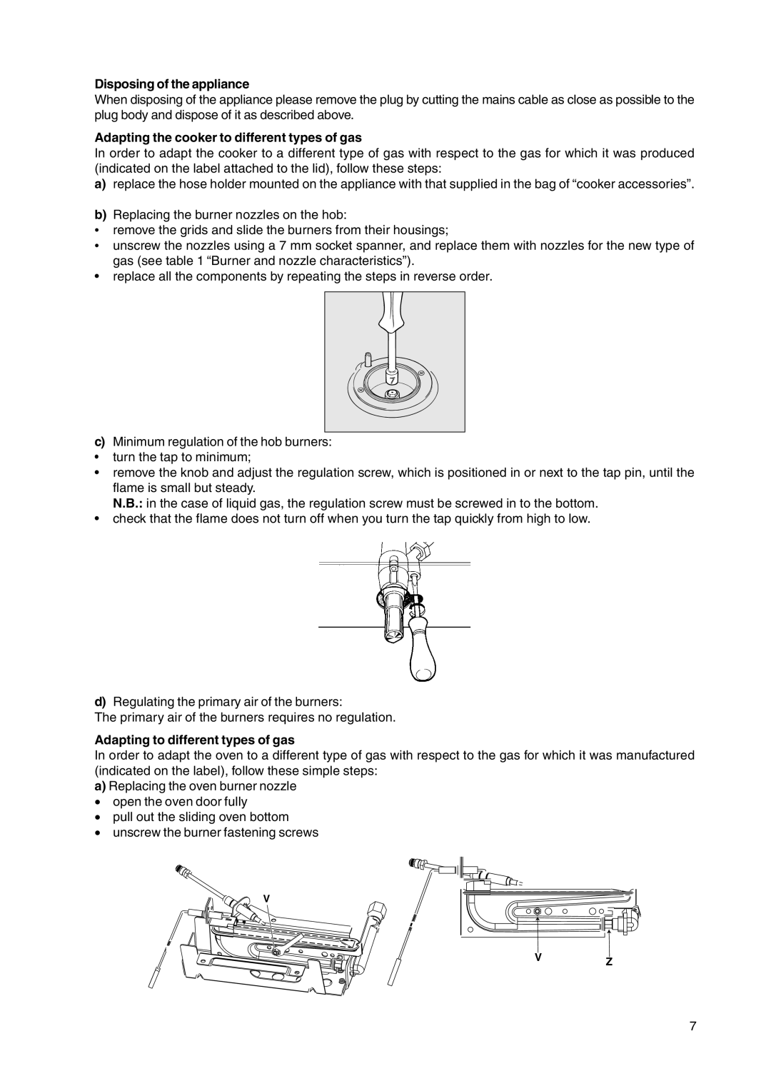 Indesit KD3G2S/IR, KD3G21S/IR manual Disposing of the appliance, Adapting the cooker to different types of gas 