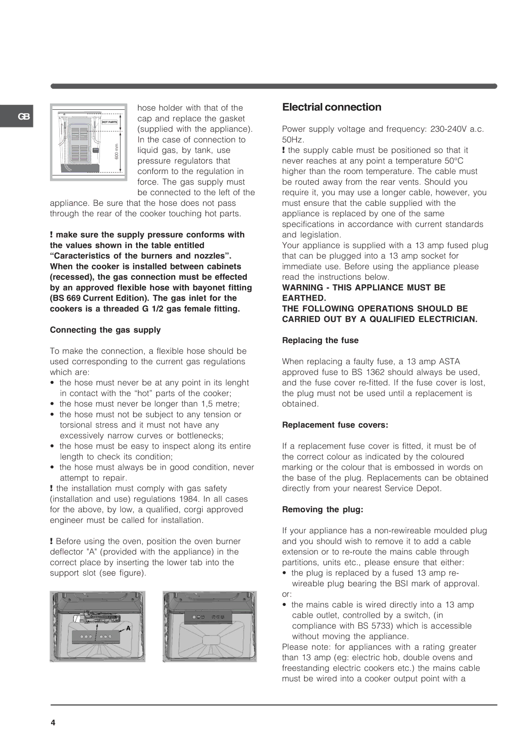 Indesit KD3G21SL/IR, KD3G2SL/IR operating instructions Electrial connection 