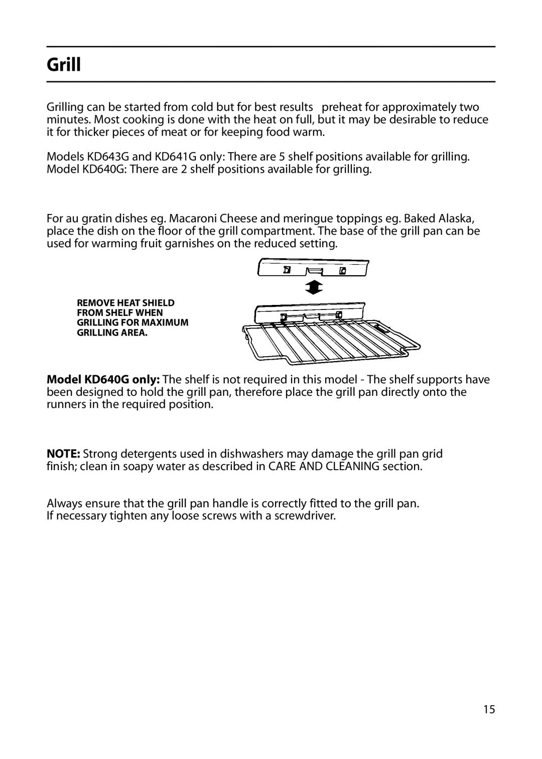 Indesit KD641G, KD643G, KD640G manual Grill 