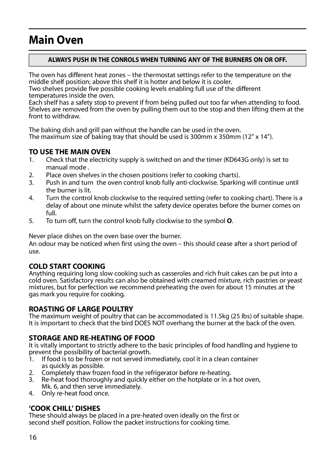 Indesit KD643G, KD641G, KD640G manual Main Oven 