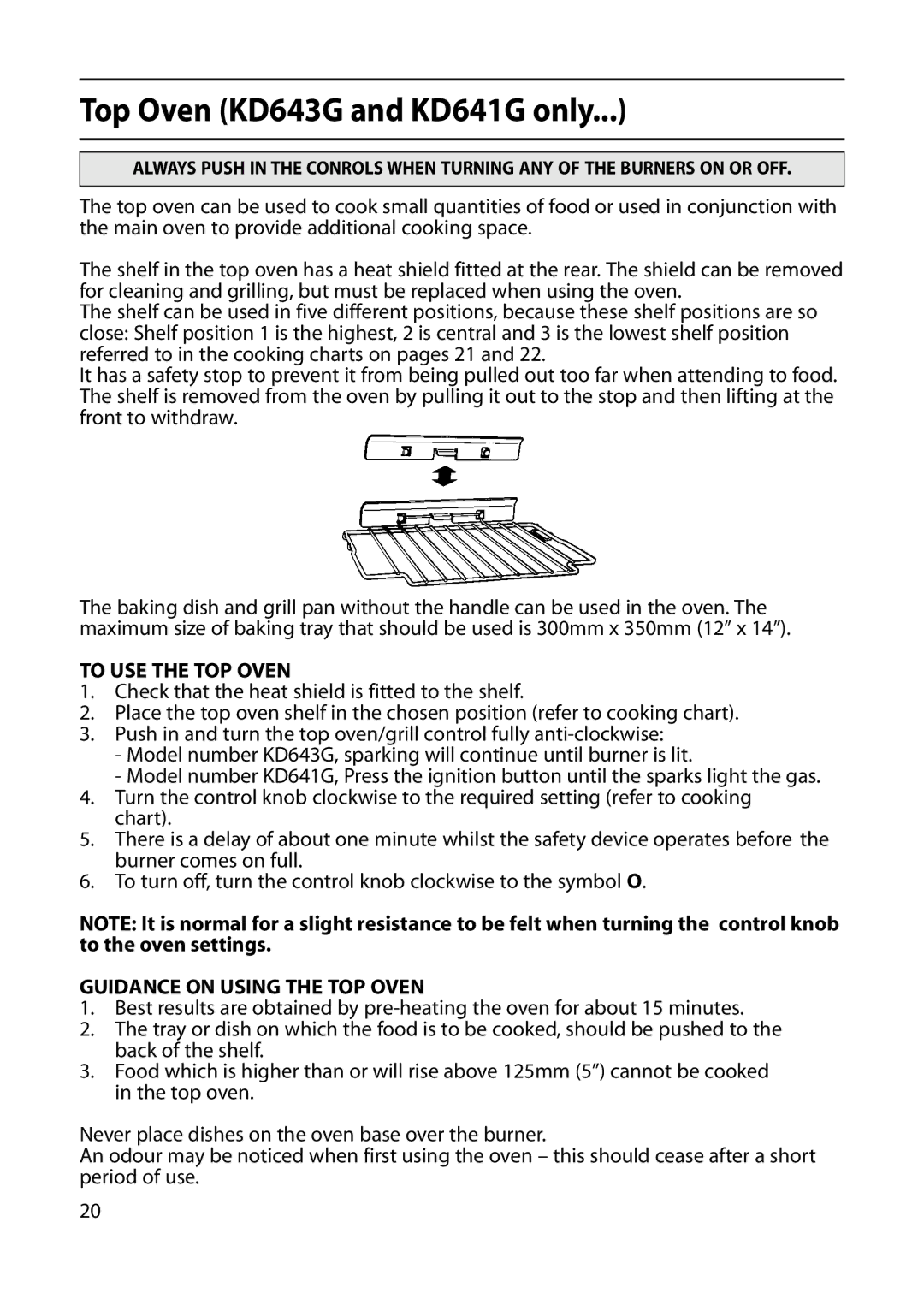 Indesit KD640G manual Top Oven KD643G and KD641G only, To USE the TOP Oven, Guidance on Using the TOP Oven 