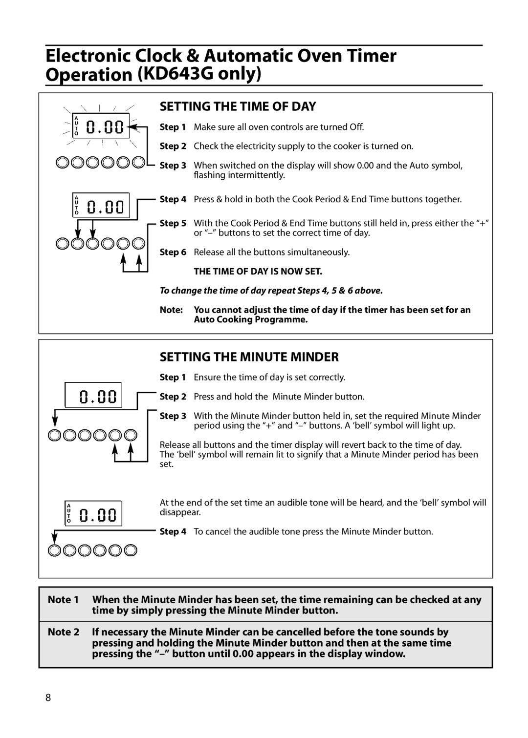 Indesit KD640G, KD641G, KD643G manual Setting the Time of DAY 