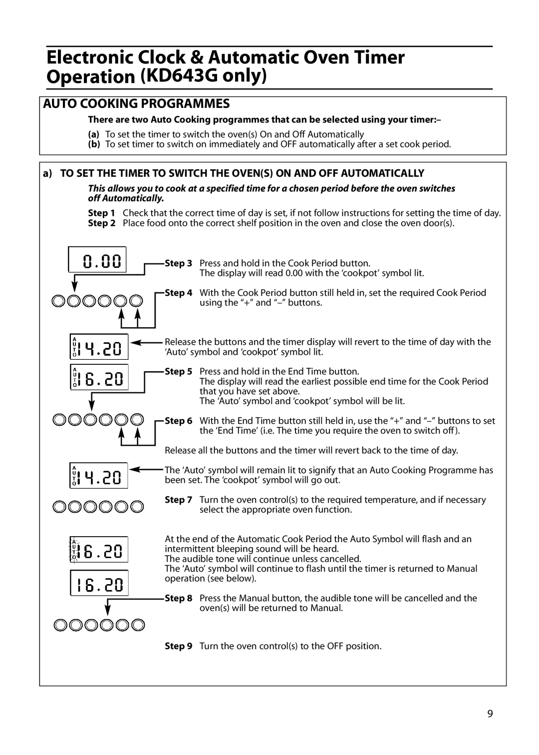 Indesit KD641G, KD643G, KD640G manual Auto Cooking Programmes 