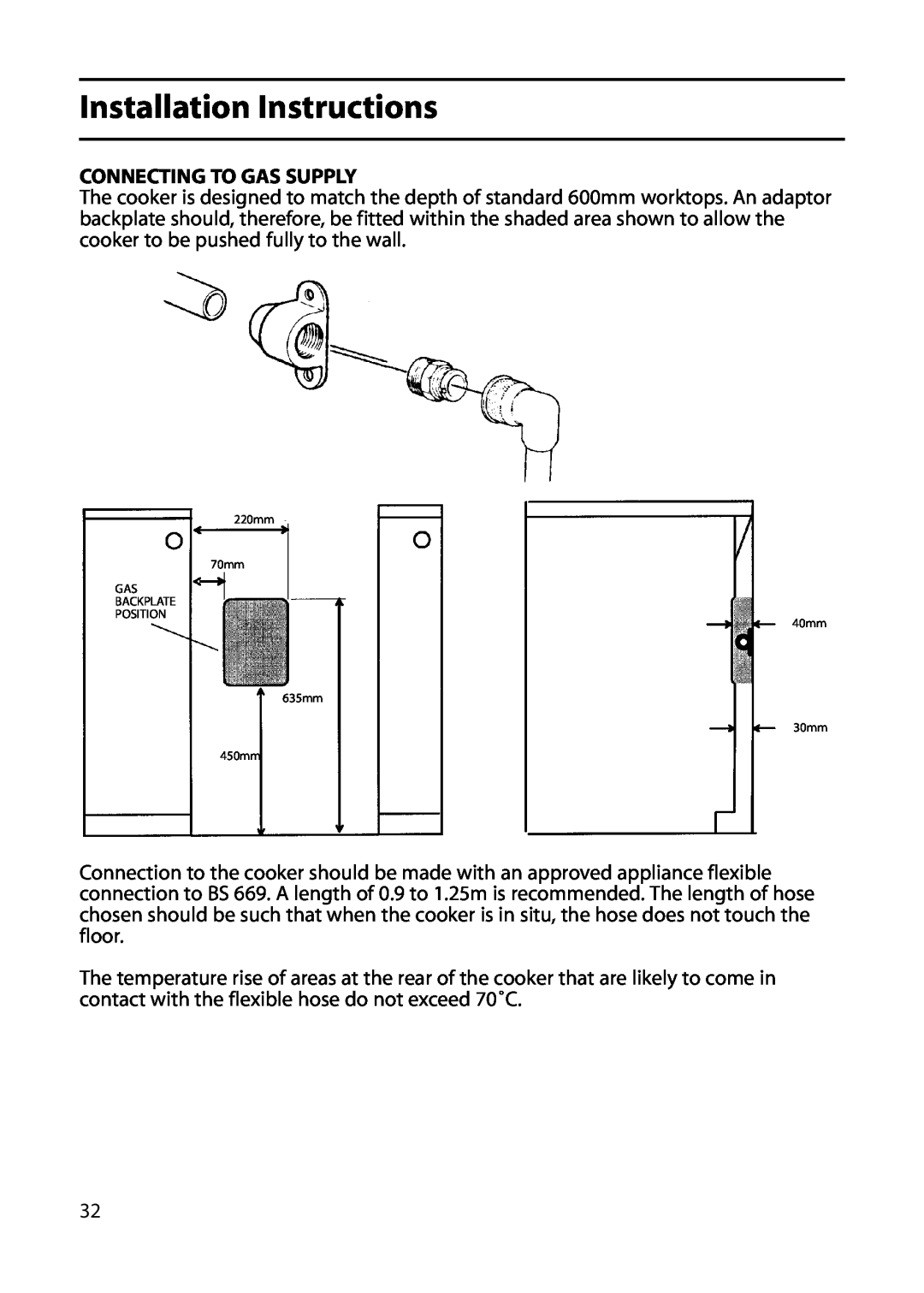 Indesit KD640G, KD641G, KD643G manual Installation Instructions, Connecting To Gas Supply 