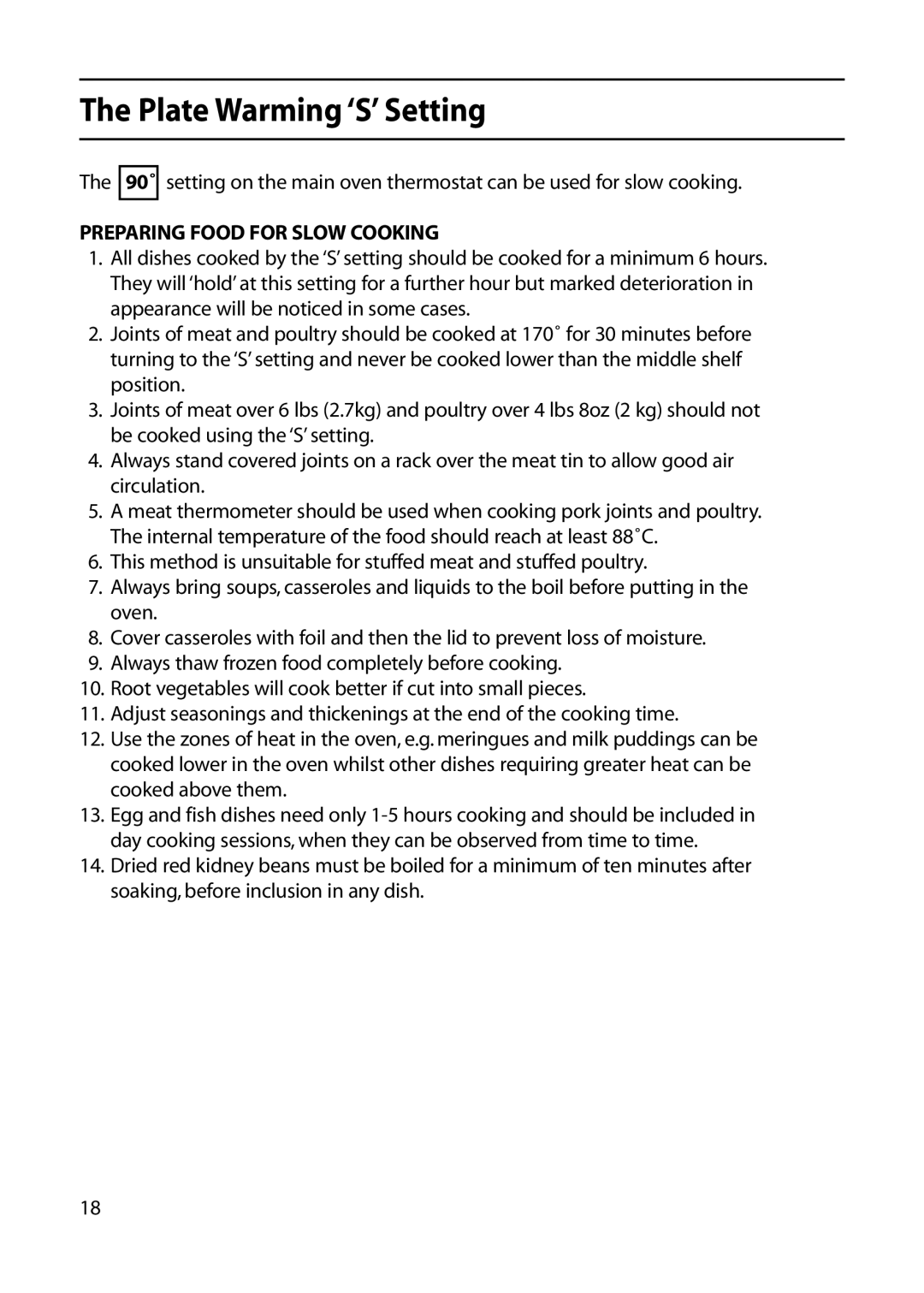 Indesit KD643E, KD641E manual Plate Warming ‘S’ Setting, Preparing Food for Slow Cooking 