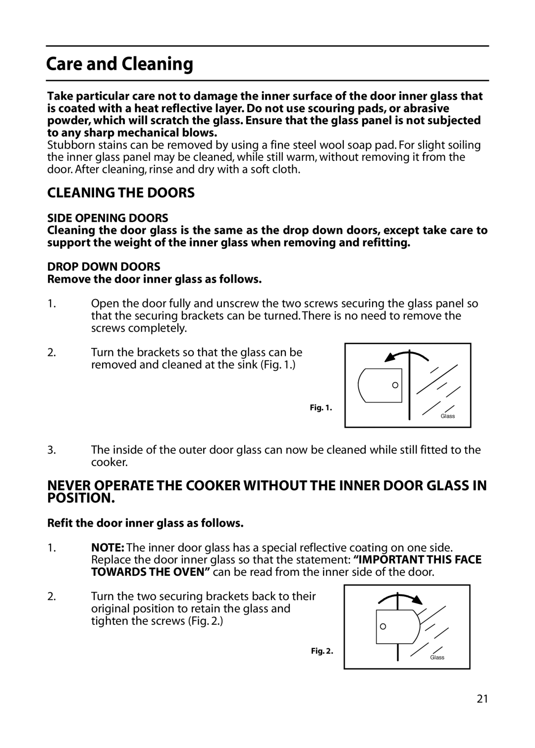 Indesit KD641E, KD643E manual Side Opening Doors, Drop Down Doors 