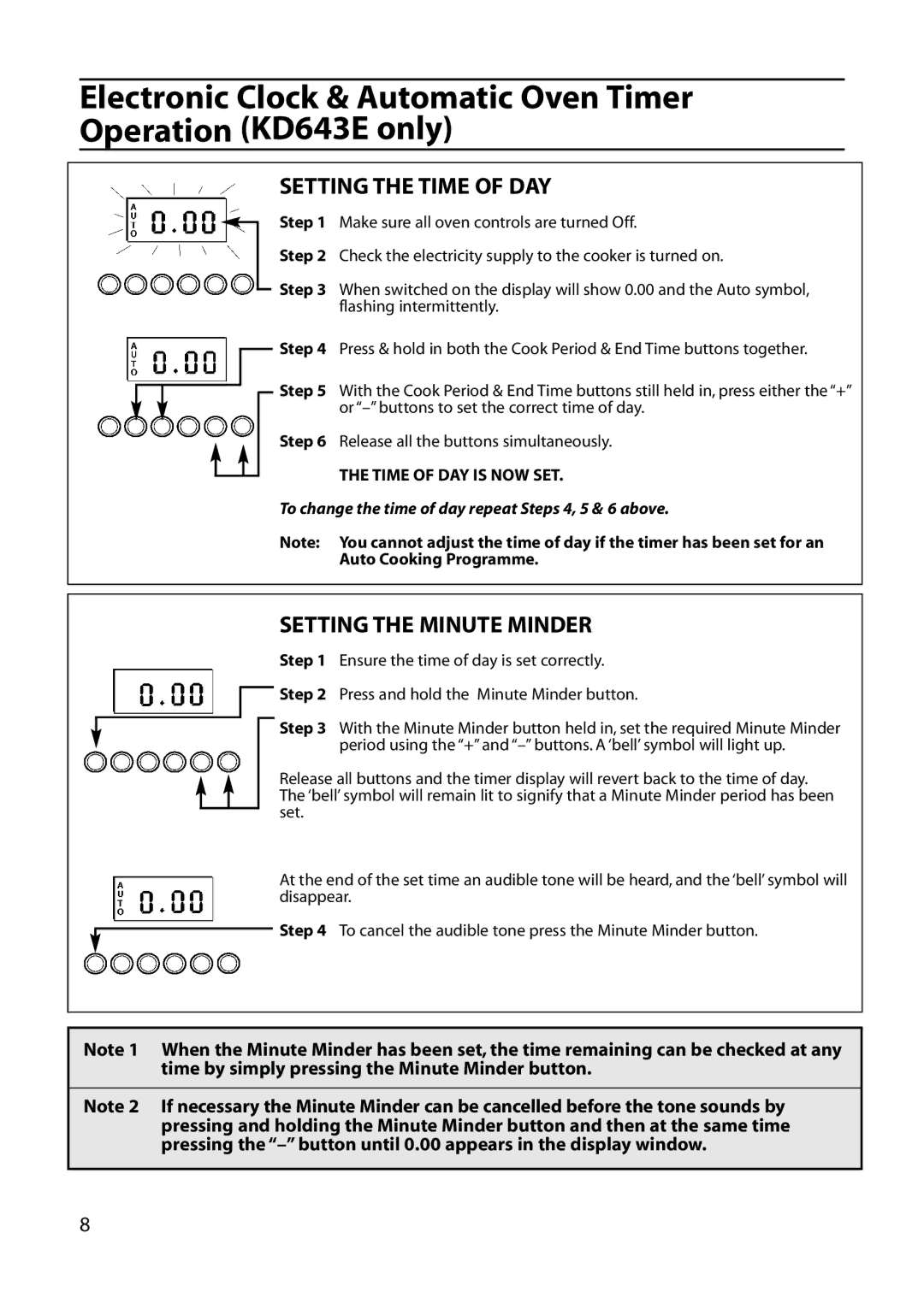 Indesit KD643E, KD641E manual Setting the Time of DAY 