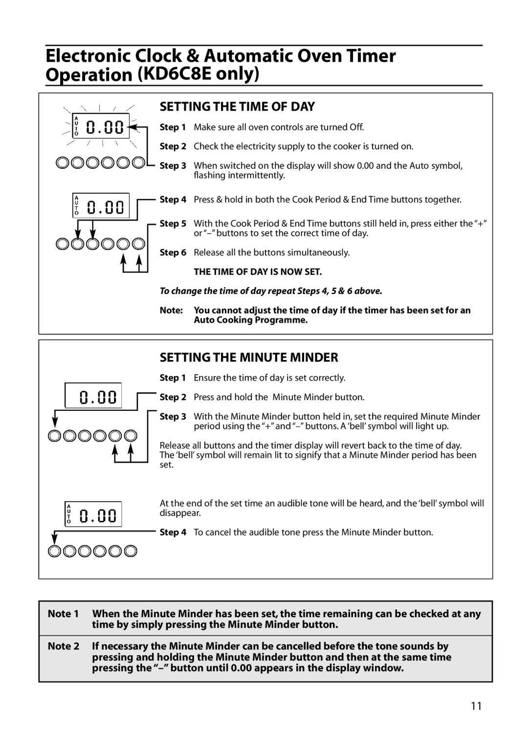 Indesit KD6C7E, KD6C8E, KD6C0E manual Setting the Time of DAY 