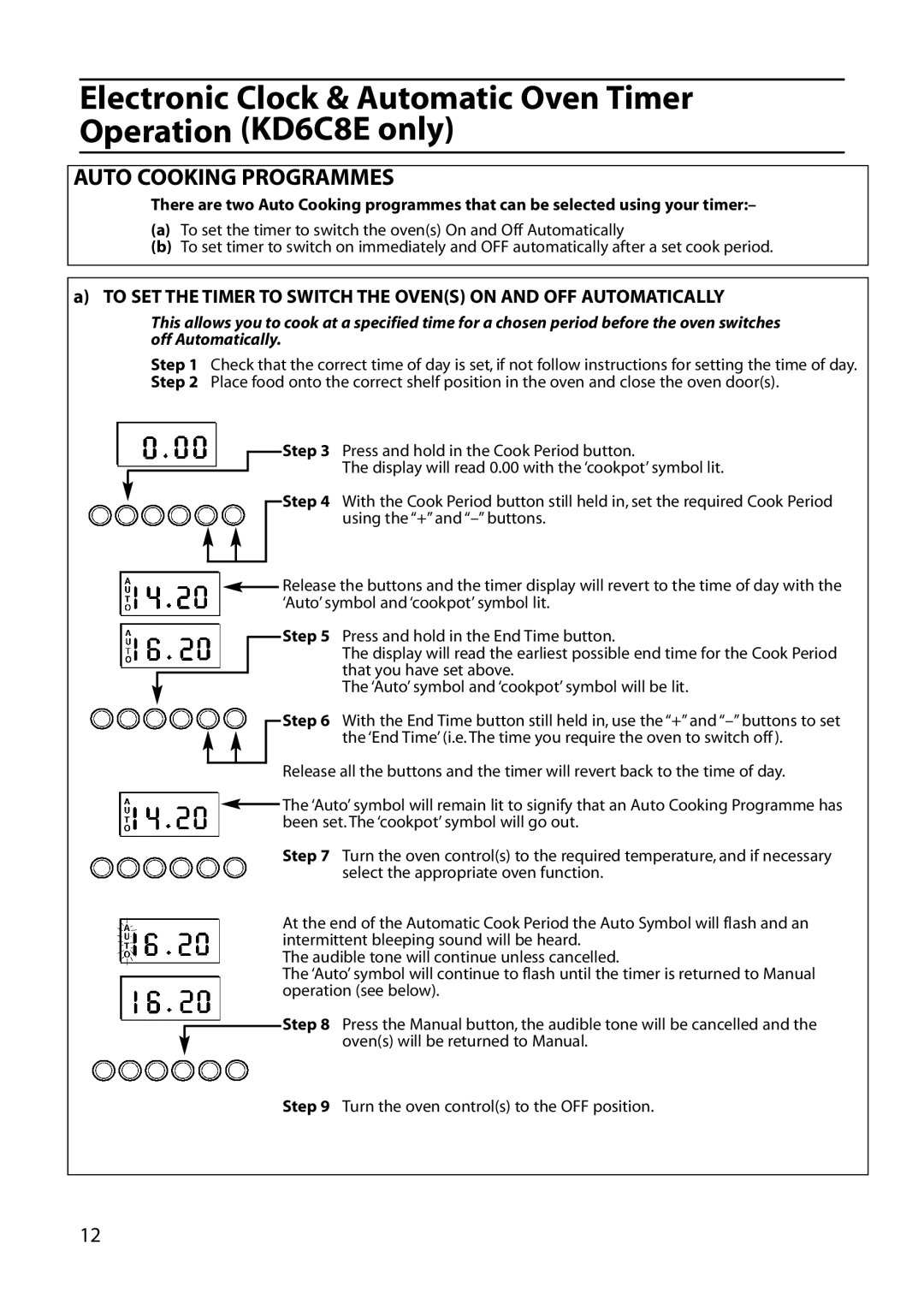 Indesit KD6C8E, KD6C0E, KD6C7E manual Auto Cooking Programmes 