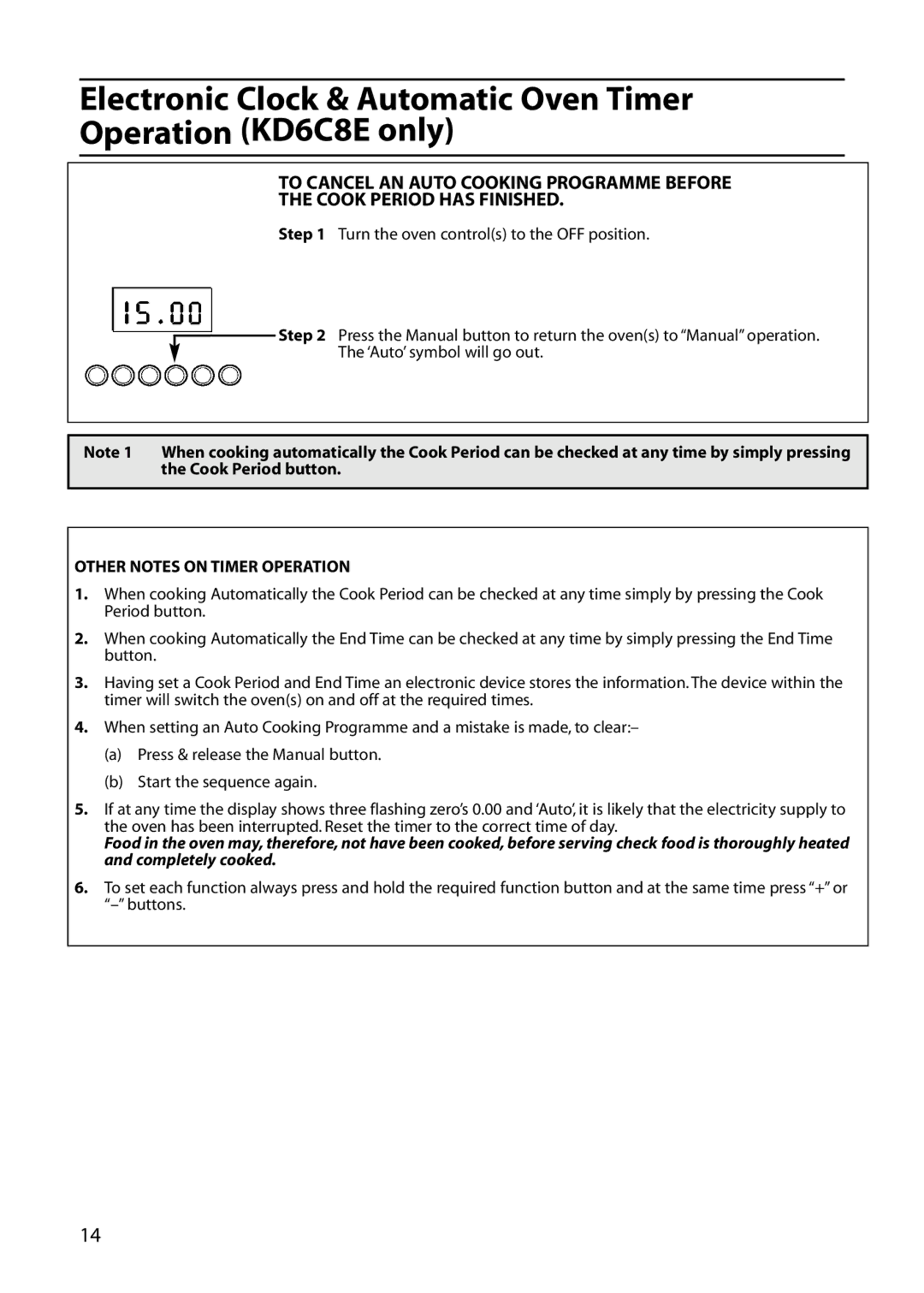 Indesit KD6C7E, KD6C8E, KD6C0E manual Other Notes on Timer Operation 