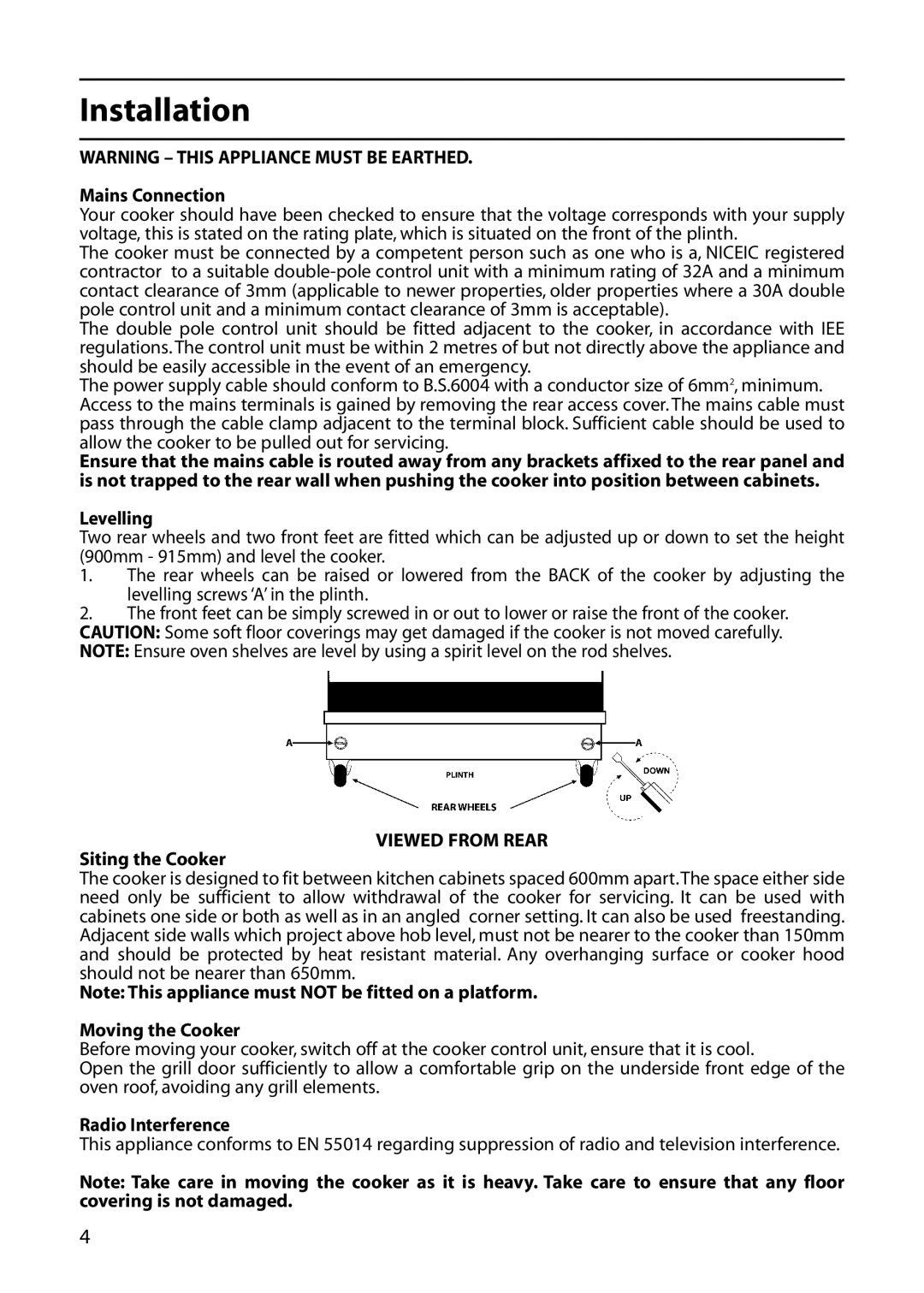 Indesit KD6C0E, KD6C8E, KD6C7E manual Installation, Viewed from Rear 