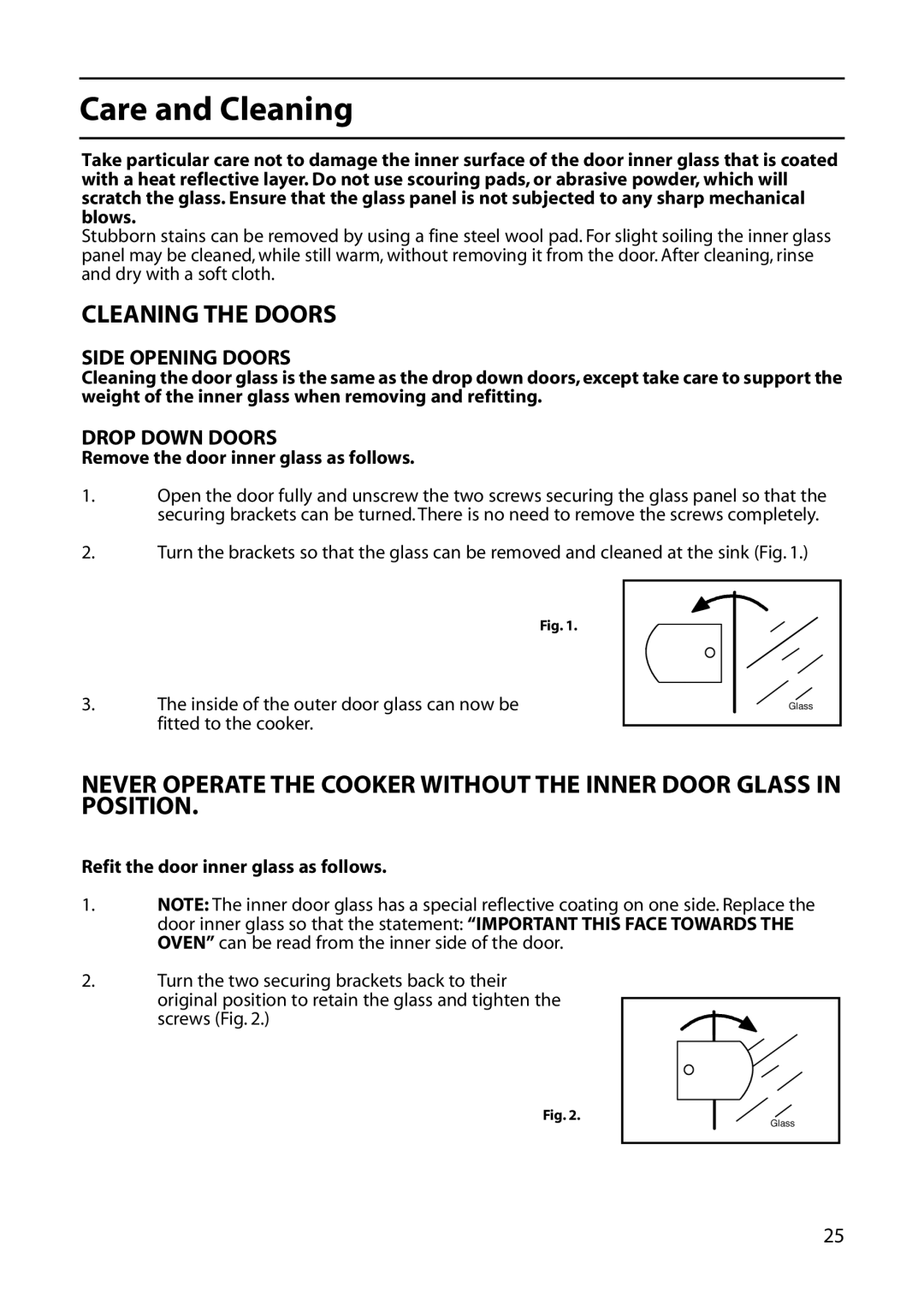 Indesit KD6E35W manual Remove the door inner glass as follows, Refit the door inner glass as follows 