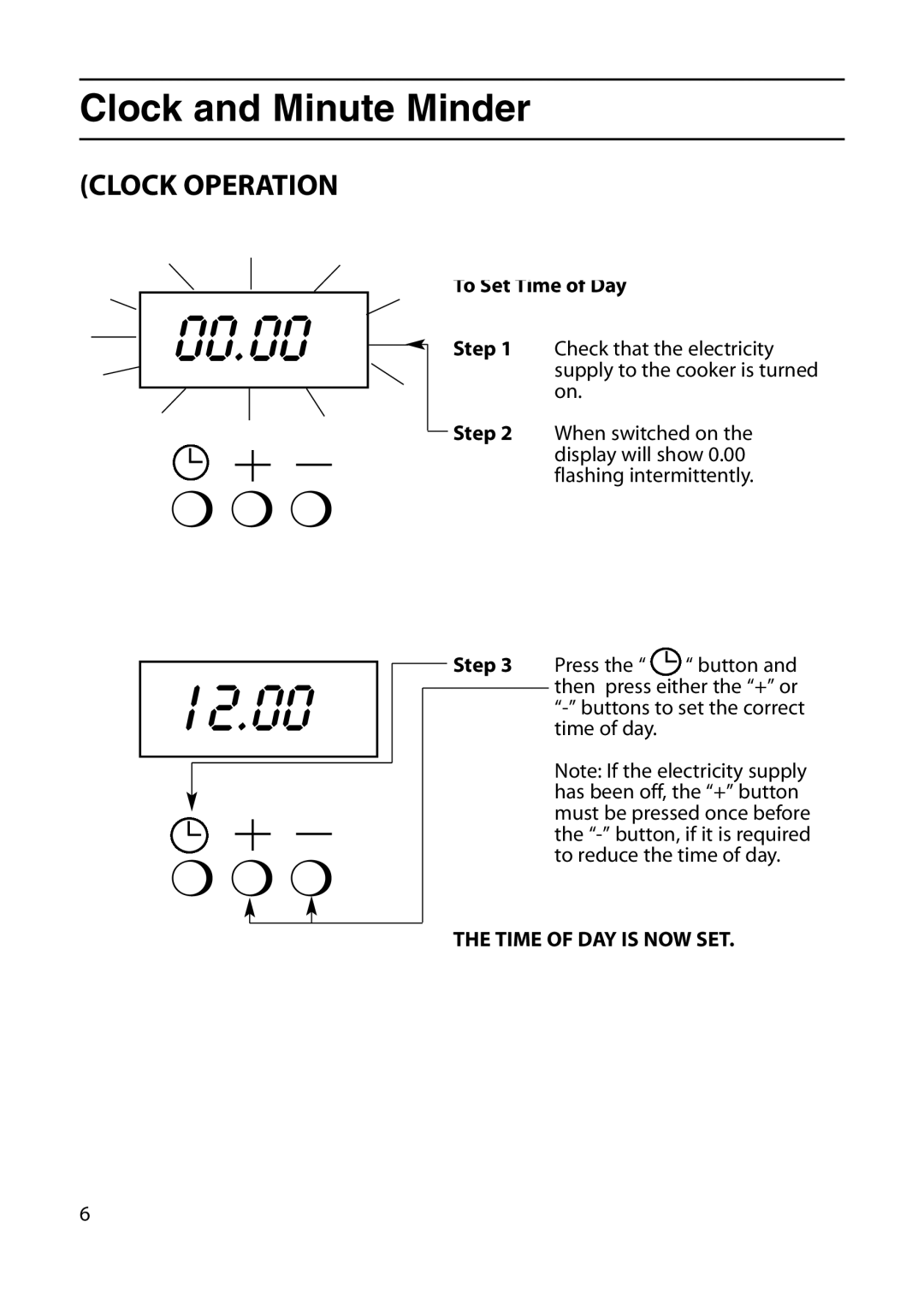 Indesit KD6G25M, KD6G25W manual Clock and Minute Minder, To Set Time of Day, Time of DAY is NOW SET 