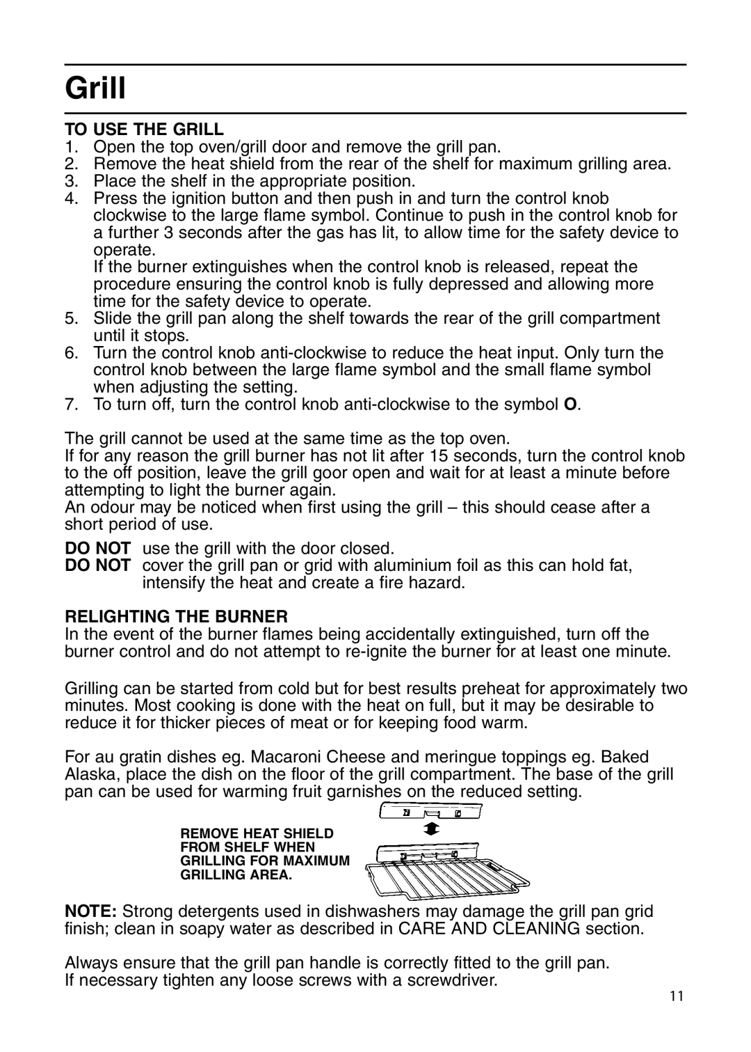 Indesit KDP60GIR, KD6G25XIR manual To USE the Grill, Relighting the Burner 