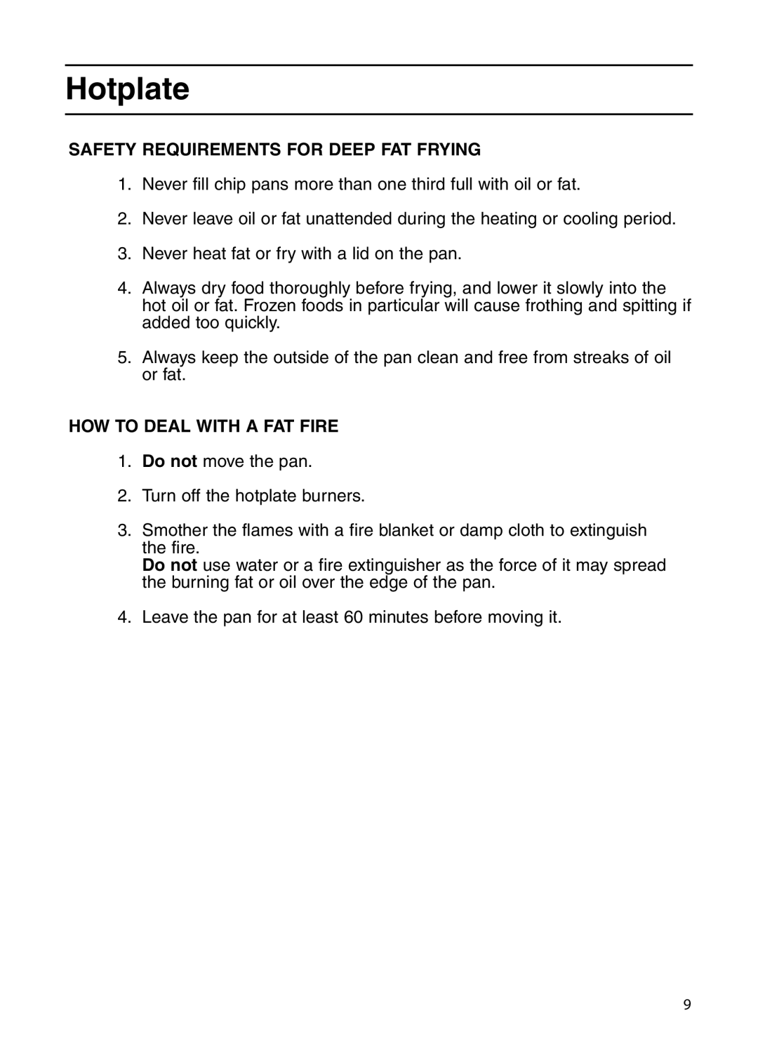 Indesit KDP60GIR, KD6G25XIR manual Safety Requirements for Deep FAT Frying, HOW to Deal with a FAT Fire 