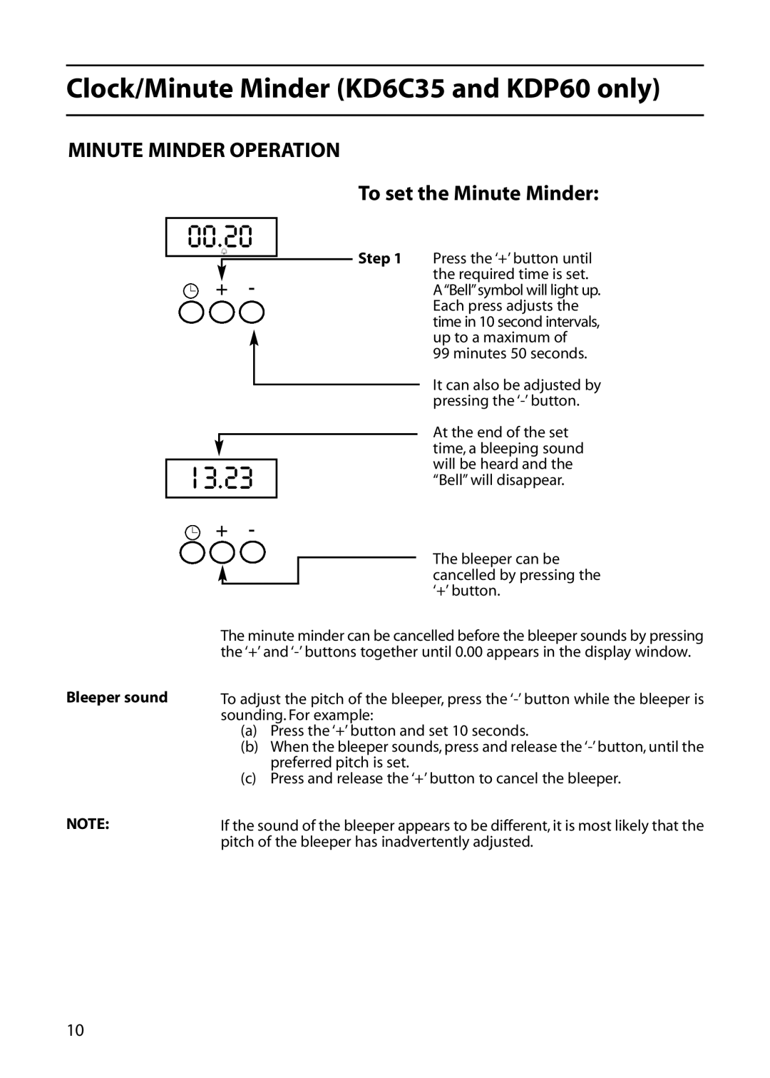Indesit KD6C35, KDP60, KT6CE manual 00.20 13.23, Bleeper sound 