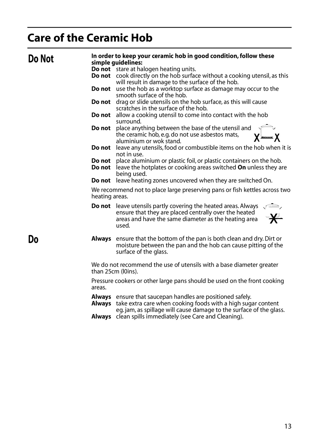 Indesit KD6C35, KDP60, KT6CE manual Care of the Ceramic Hob 