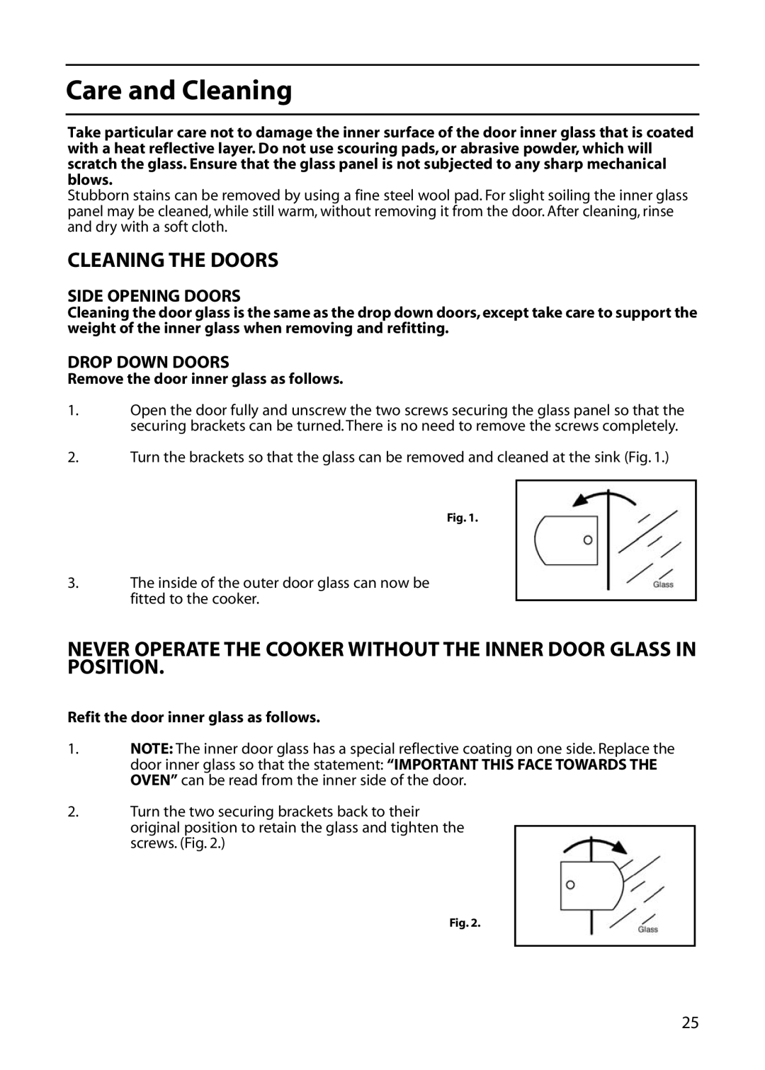 Indesit KD6C35, KDP60, KT6CE manual Remove the door inner glass as follows, Refit the door inner glass as follows 