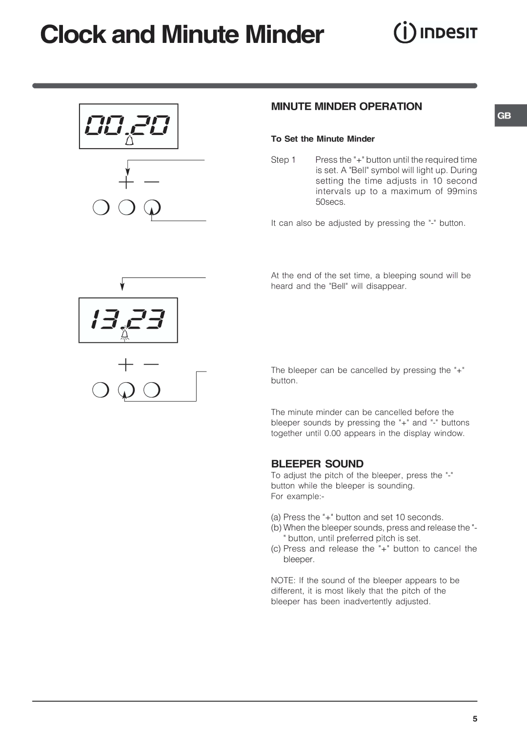 Indesit KD6G35, KDP60E operating instructions Minute Minder Operation, Bleeper Sound 