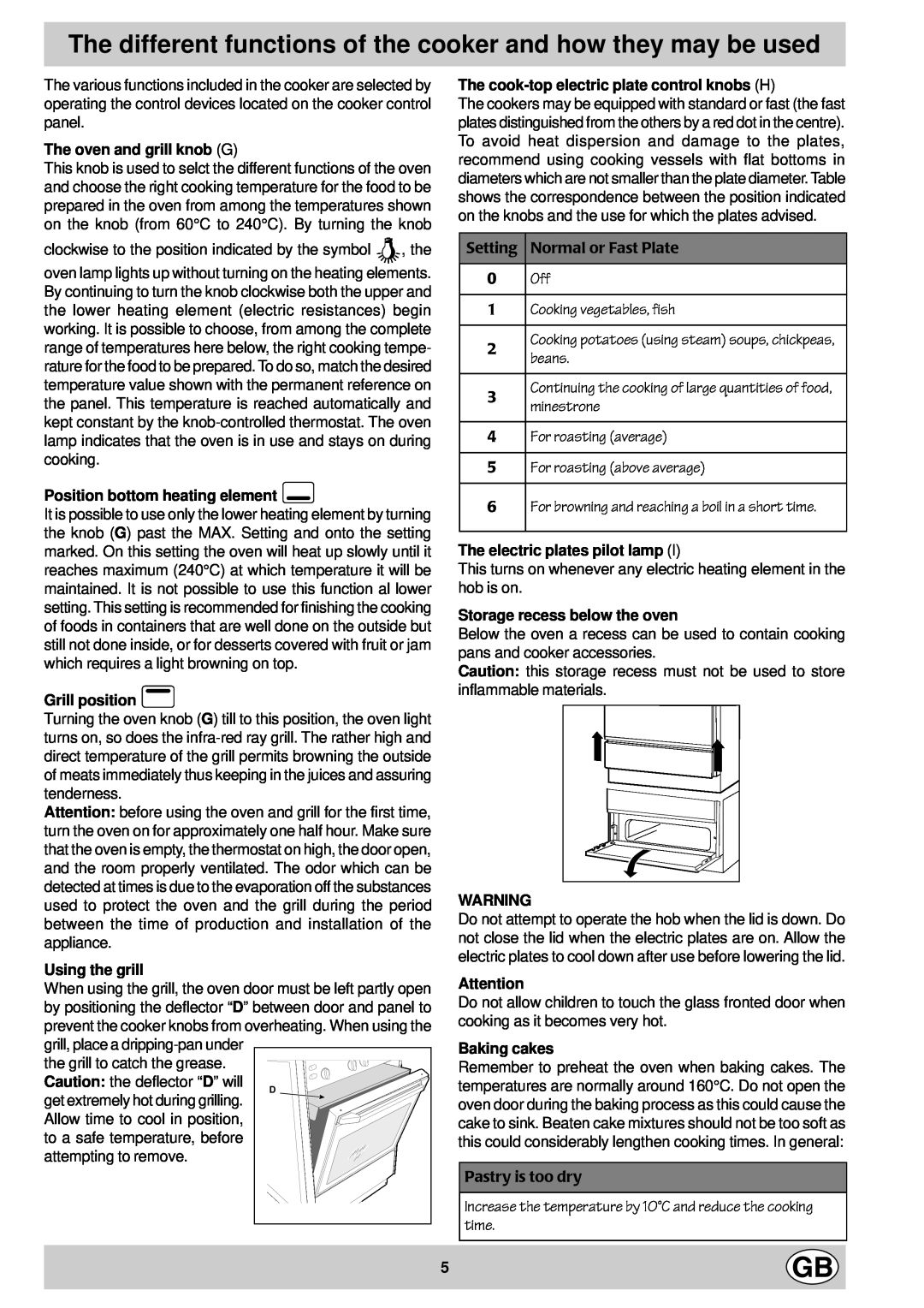 Indesit KG 3044 BE/G manual The oven and grill knob G, Position bottom heating element, Grill position, Using the grill 