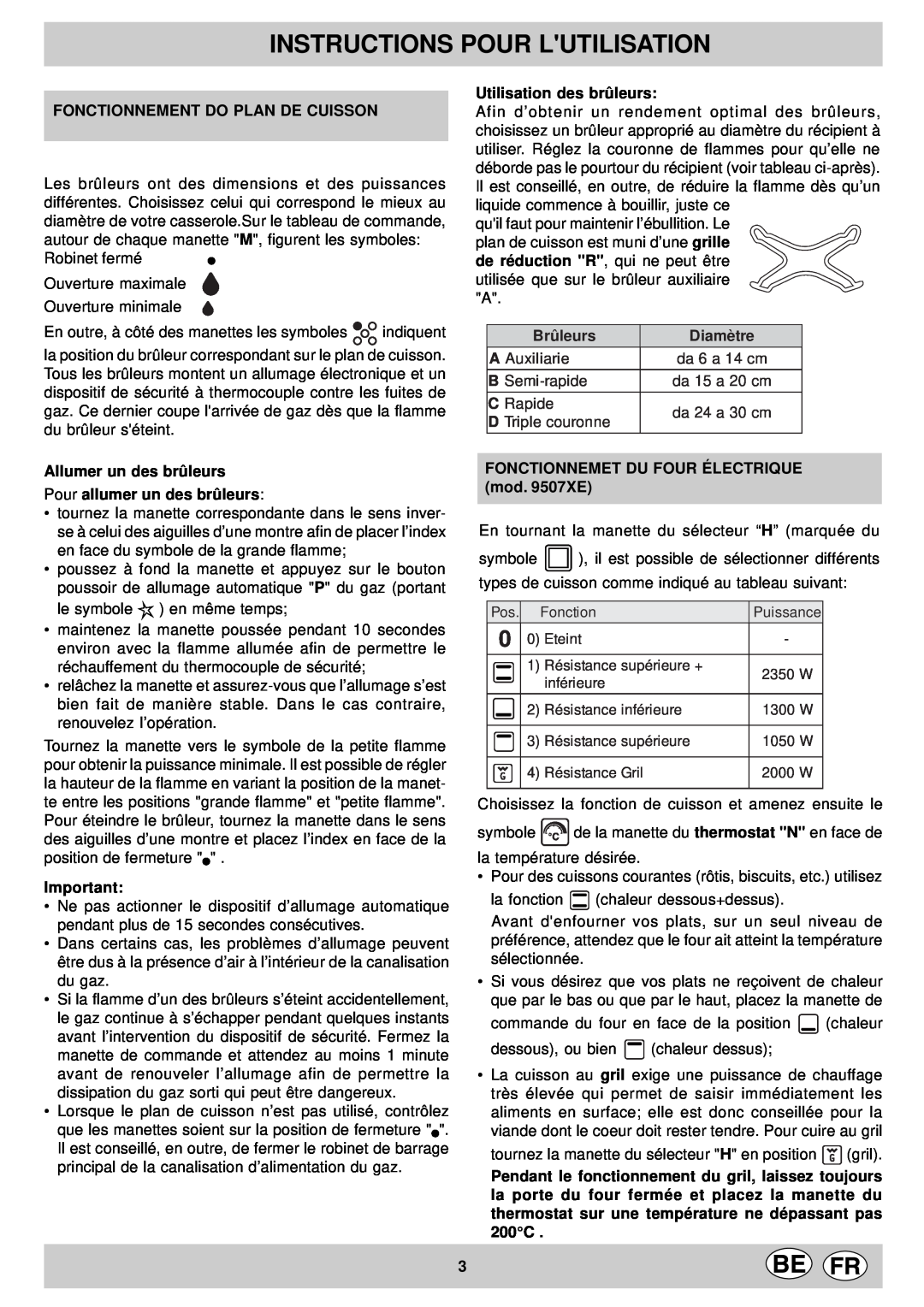 Indesit KP 9507 EB Instructions Pour Lutilisation, Fonctionnement Do Plan De Cuisson, Utilisation des brûleurs, Brûleurs 