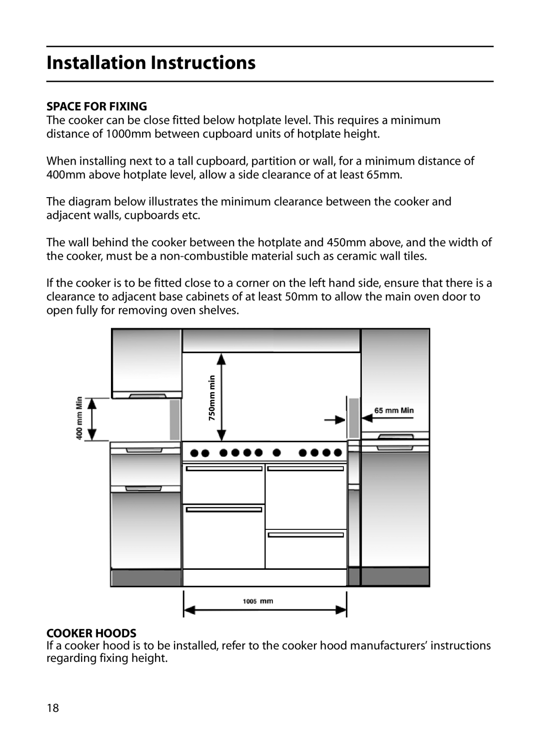 Indesit KP100IX manual Space for Fixing, Cooker Hoods 