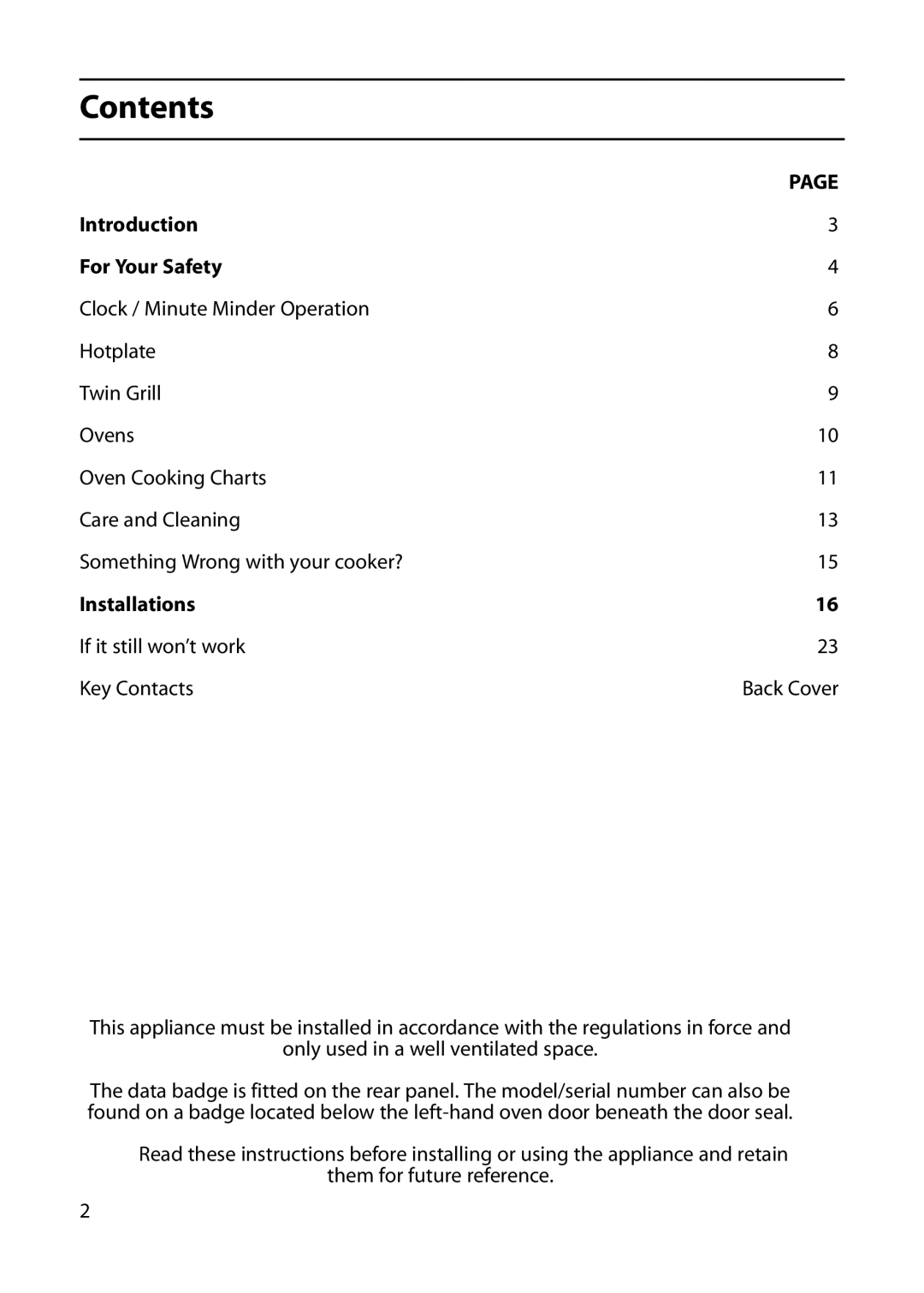 Indesit KP100IX manual Contents 