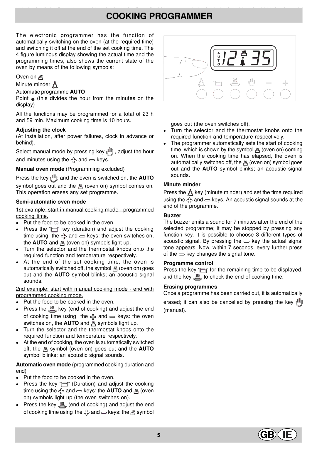 Indesit KP59MSXG manual Cooking Programmer 