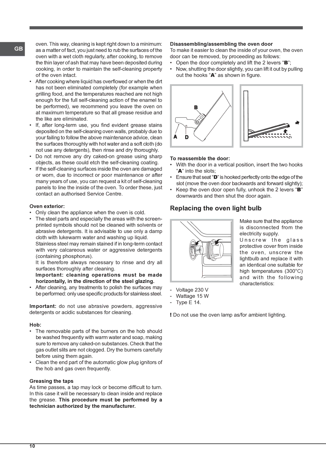 Indesit KP9 F11 S/G S manual Replacing the oven light bulb 