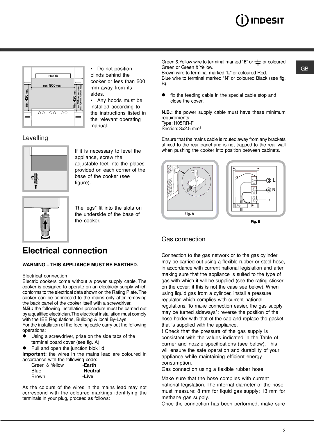 Indesit KP900GX specifications Levelling, Gas connection 