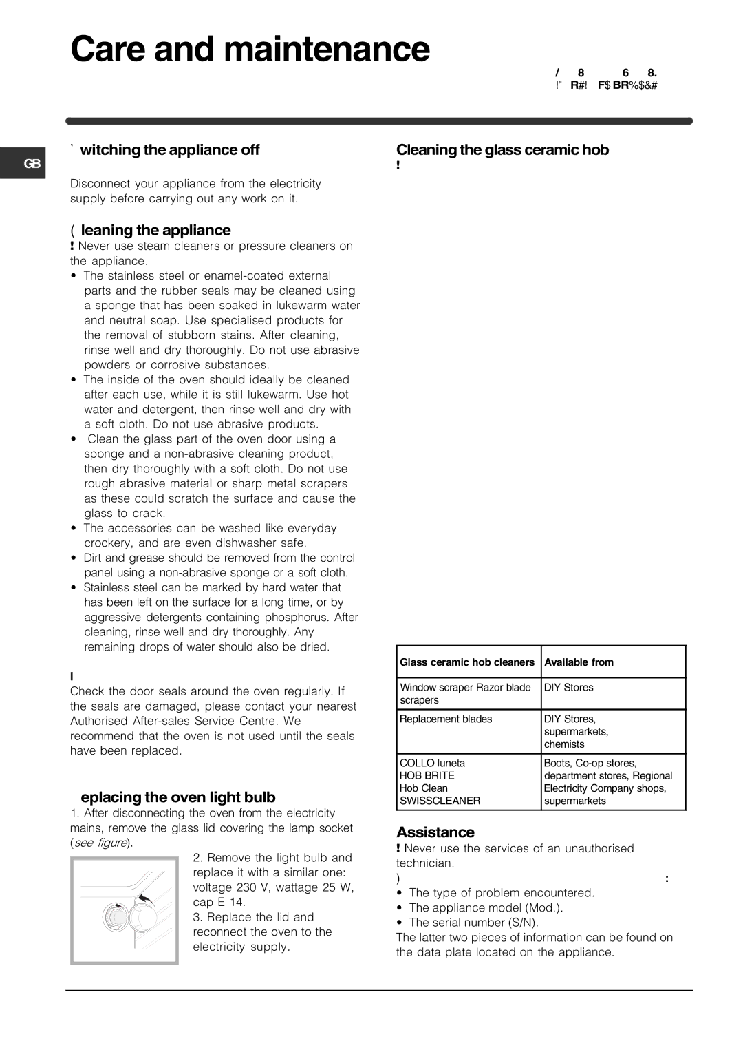 Indesit KP902CX manual Care and maintenance 